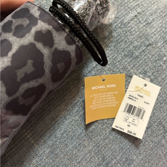 Michael Kors Leopard Print Umbrella - Black and Gray NWT $98 on tag - Picture 3 of 5